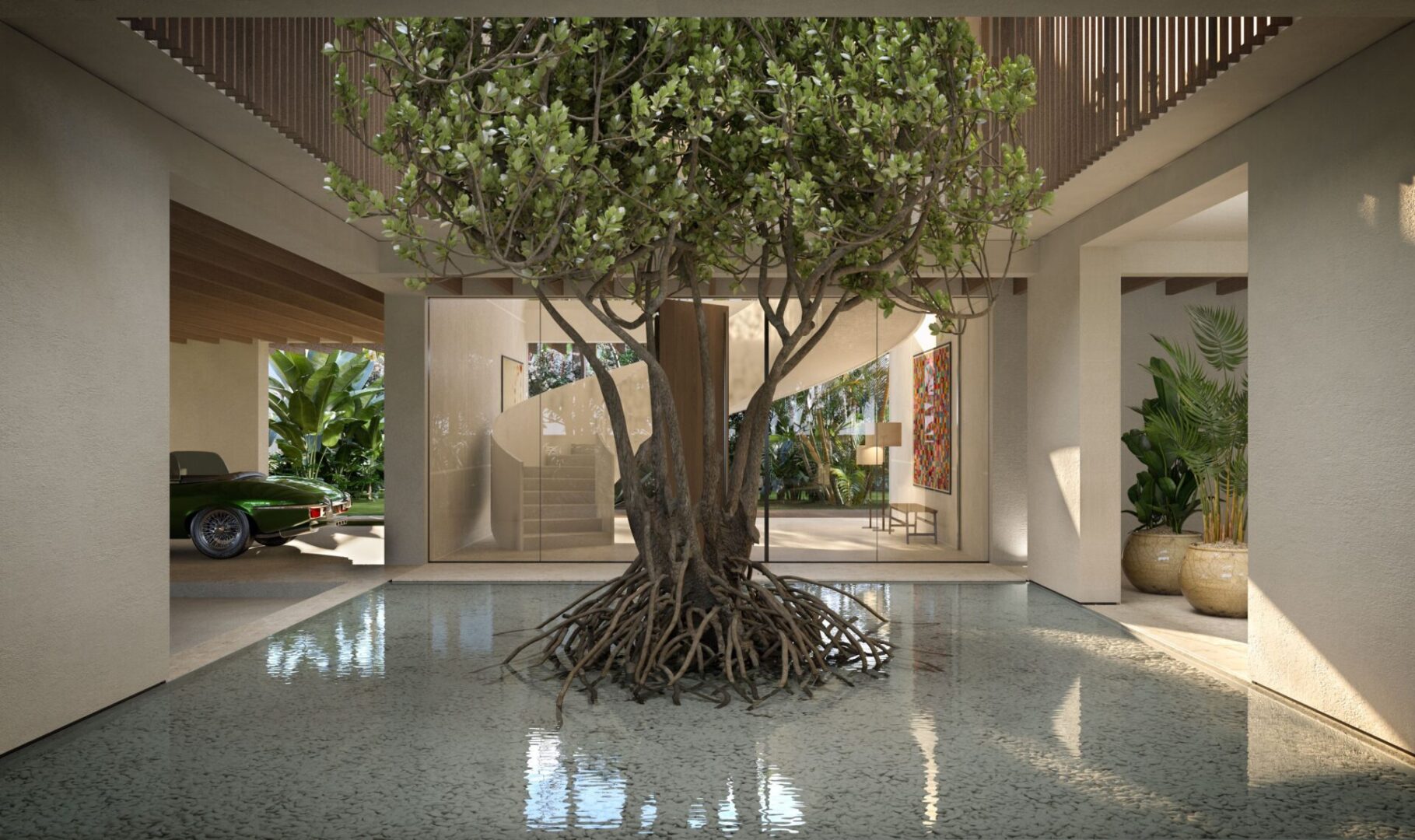 A beautiful tree in the entrance on the house